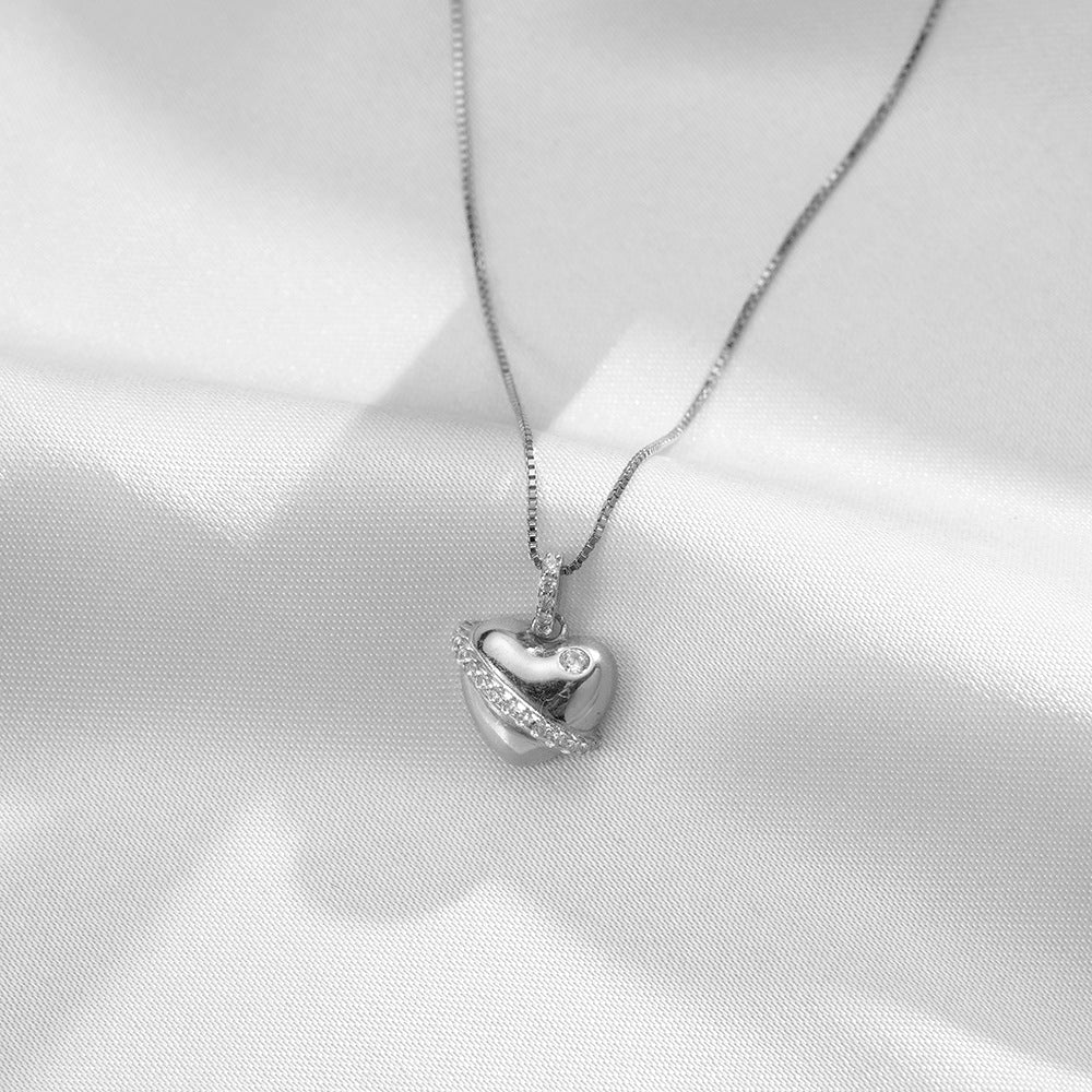 (Two Colours) White Zircon Heart Shape Solitaire Pendants 925 Silver Collarbone Necklace for Women