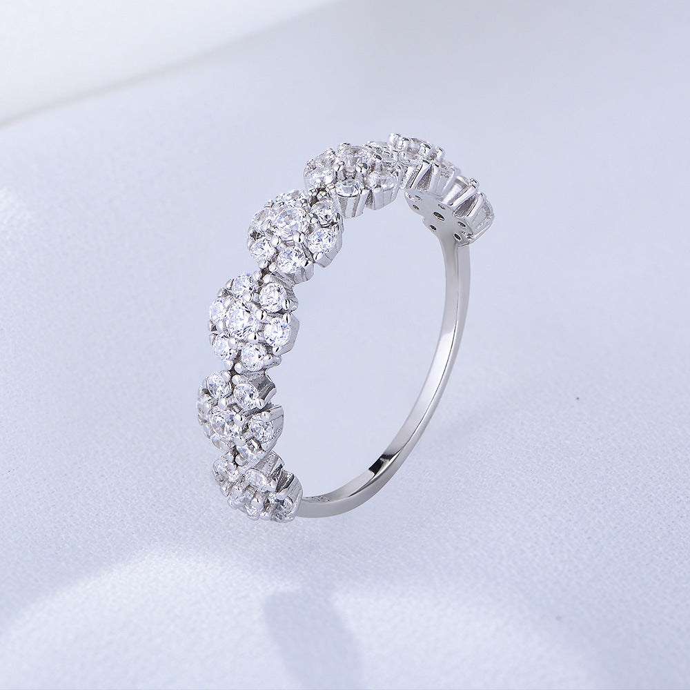 White Zircon Beading Flowers Design Sterling Silver Ring for Women