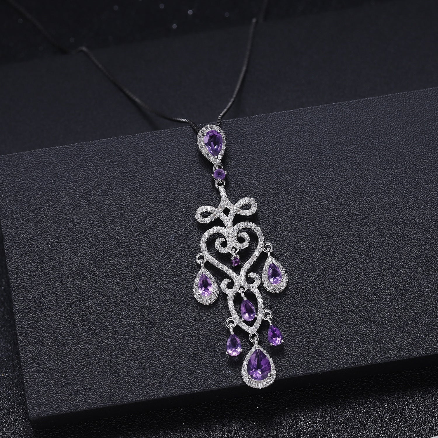 French Romantic Luxury Natural Amethyst Premium Pendant Necklace for Women
