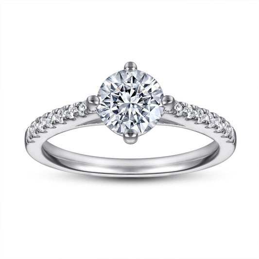 Round Zircon Four Prongs Cathedral Silver Ring