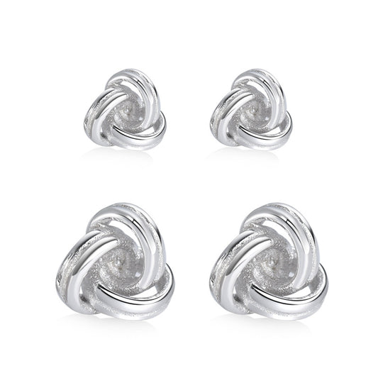 Hollowed-out Geometric Three Rings Silver Stud Earrings for Women