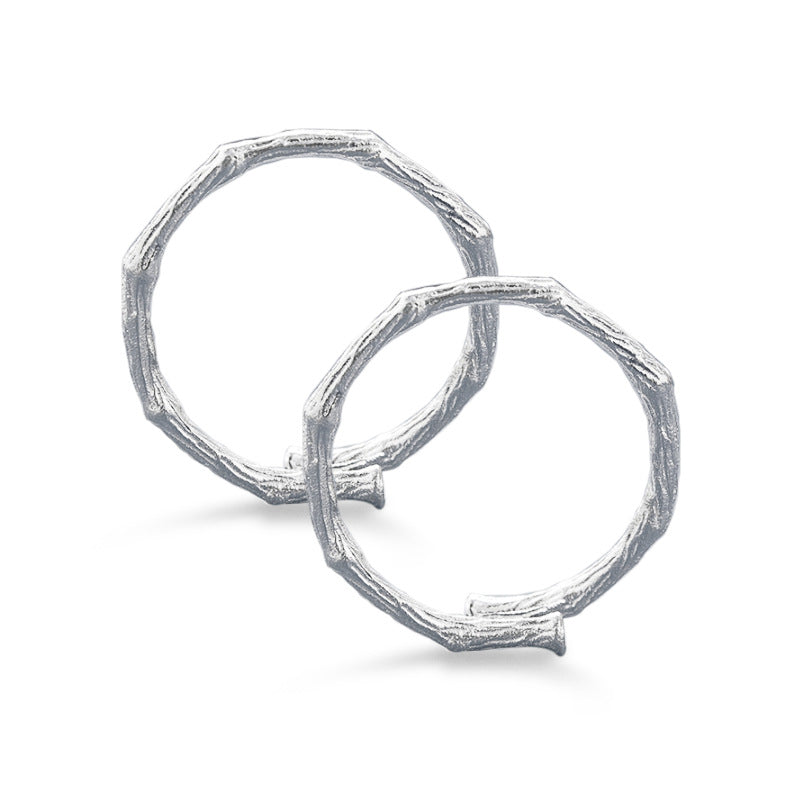 Bamboo Branch Texture Silver Couple Ring for Women