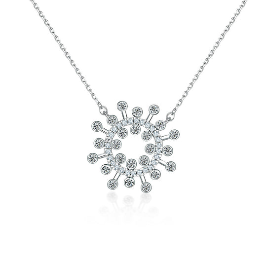 Round Zircon Sun Pendant Silver Necklace for Women