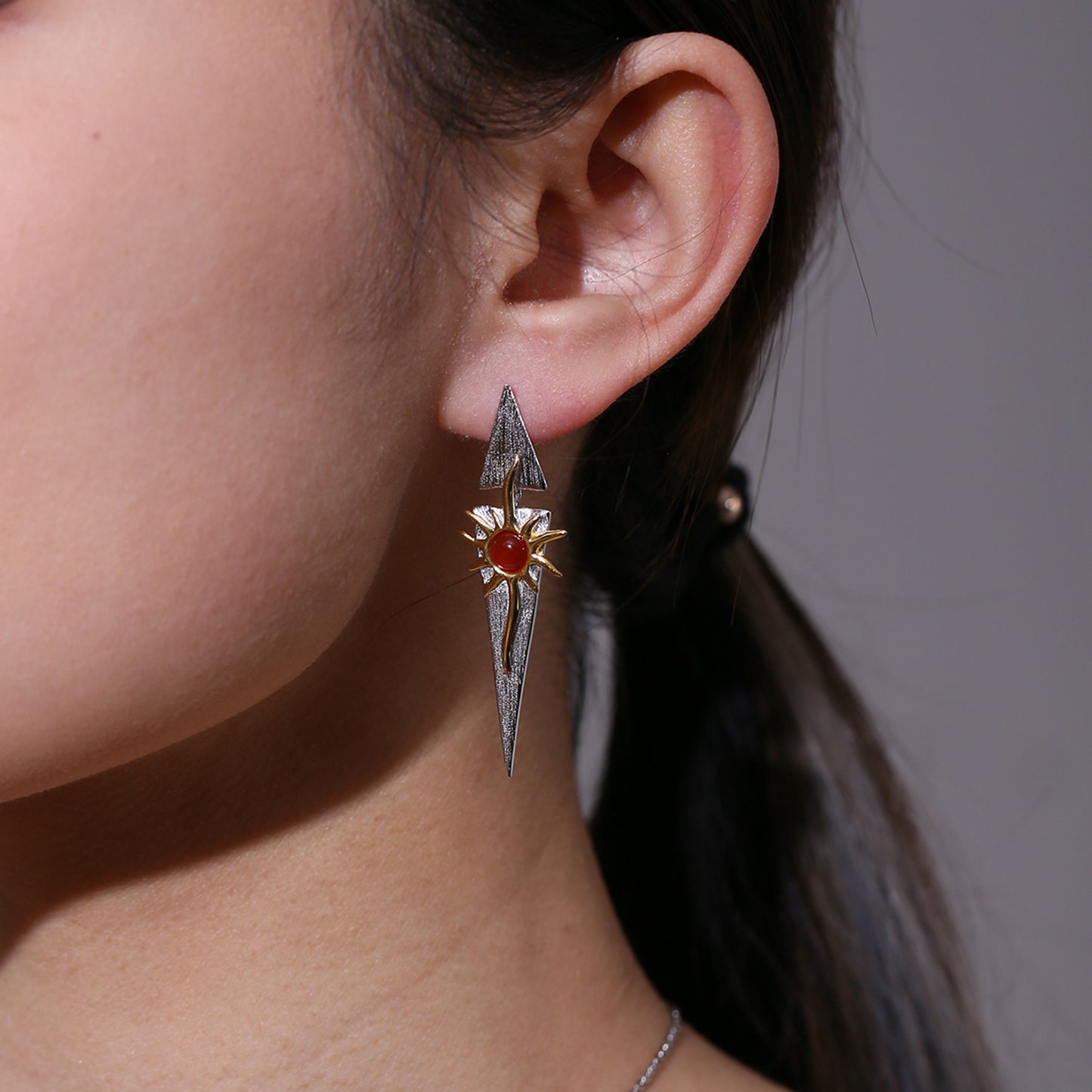 Natural Colourful Gemstone Sun Goddess Design Silver Drop Earrings for Women