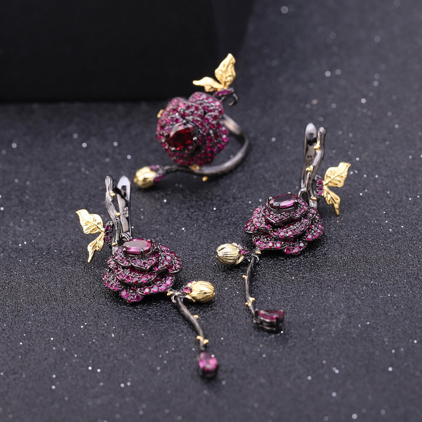 Rose Design s925 Silver Natural Colorful Drop Earrings for Women