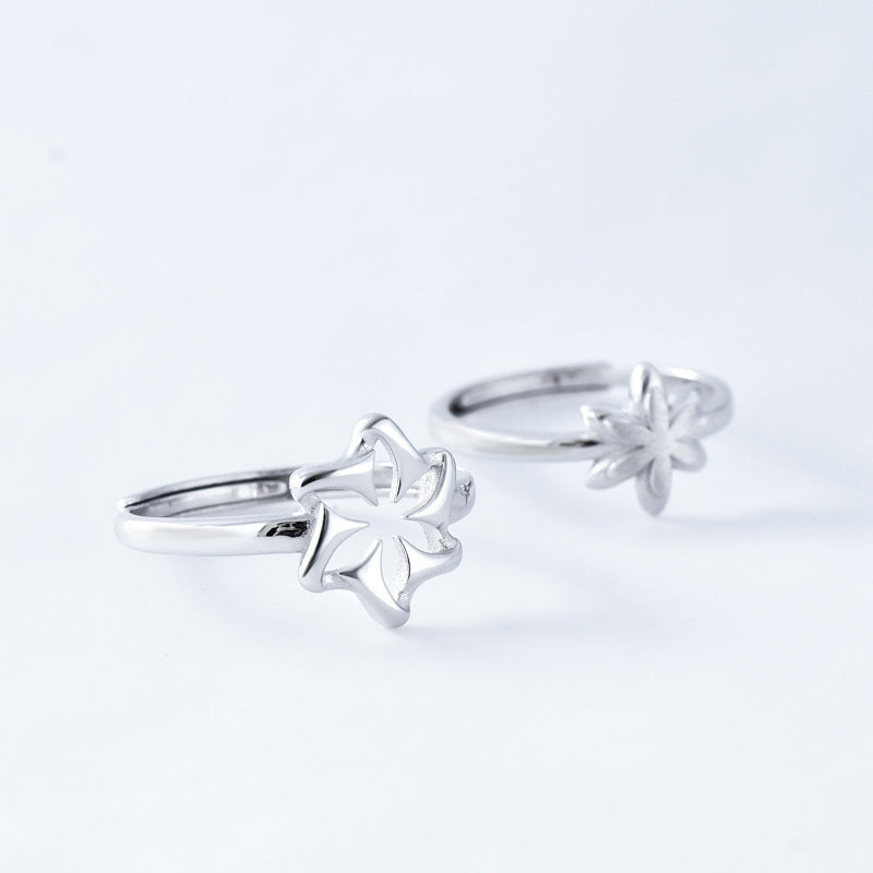 Hollow Flower Silver Couple Ring for Women