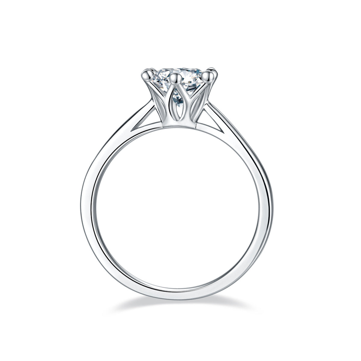 Crown Six Prongs 1.0 Carat Round Cut Moissanite Engagement Ring
