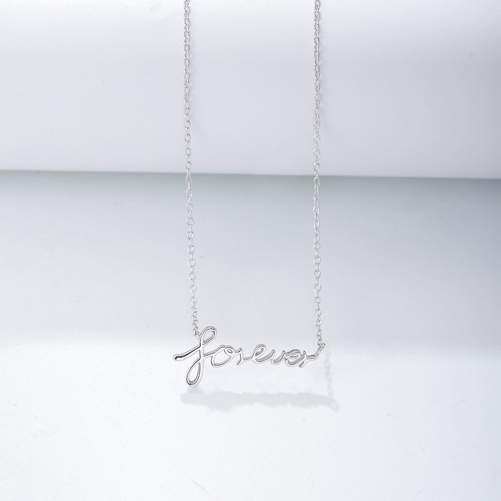 Valentine's Gift FOREVER Letter Sterling Silver Collarbone Necklace for Women
