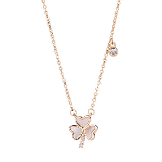 Mother of Pearl Clover Pendant Silver Necklace for Women