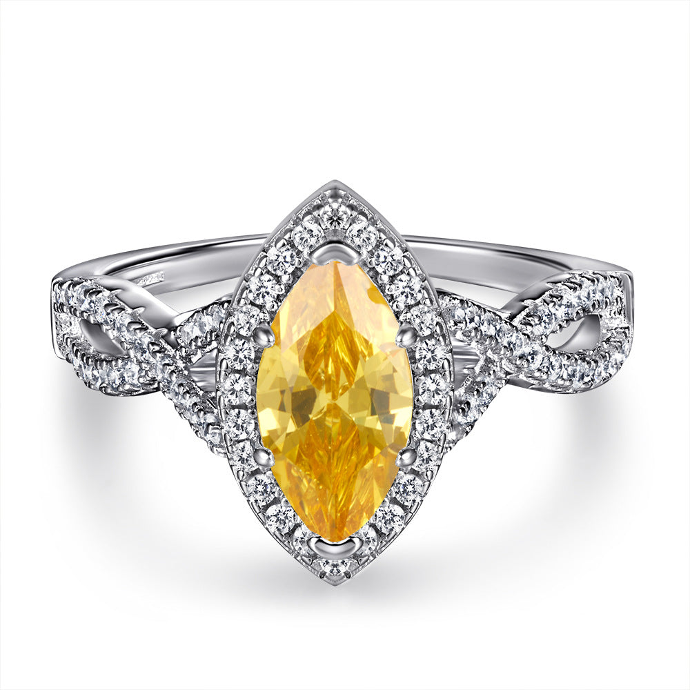 Marquise Zircon Soleste Halo Silver Ring for Women