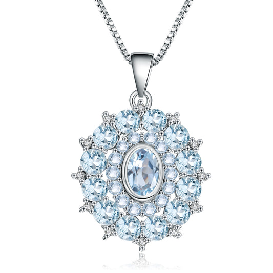 Luxury Design Sense Inlaid Natural Topaz Flower Pendant Silver Necklace for Women