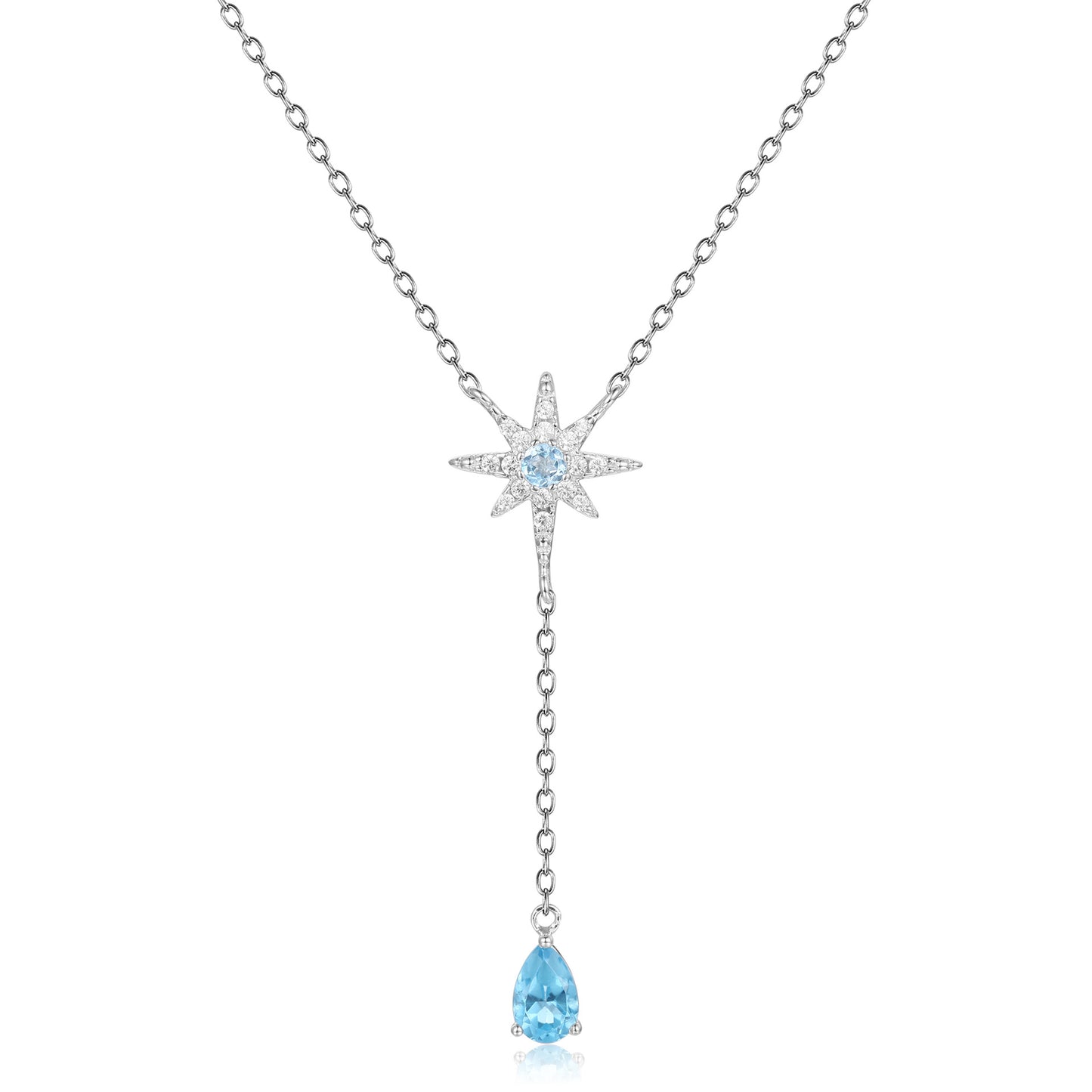 French Romantic Luxury Creative Design Inlaid Natural Topaz Star with Pear Drop Pendant Necklace for Women