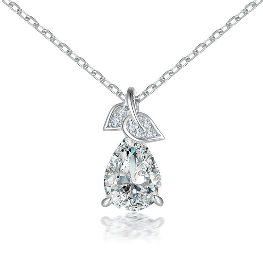 Leaf  Pear Drop Zircon Pendant Silver Necklace for Women