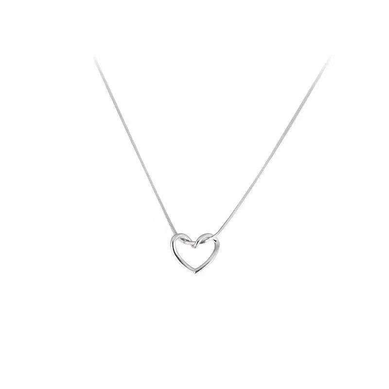 Hollow Heart Pendant Silver Necklace for Women