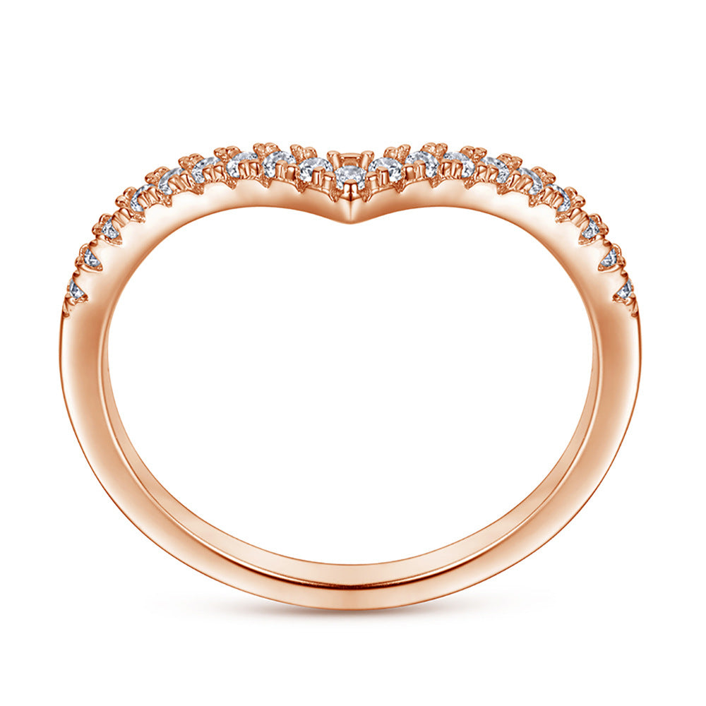 Half Circle Zircon V-shaped Silver Ring for Women