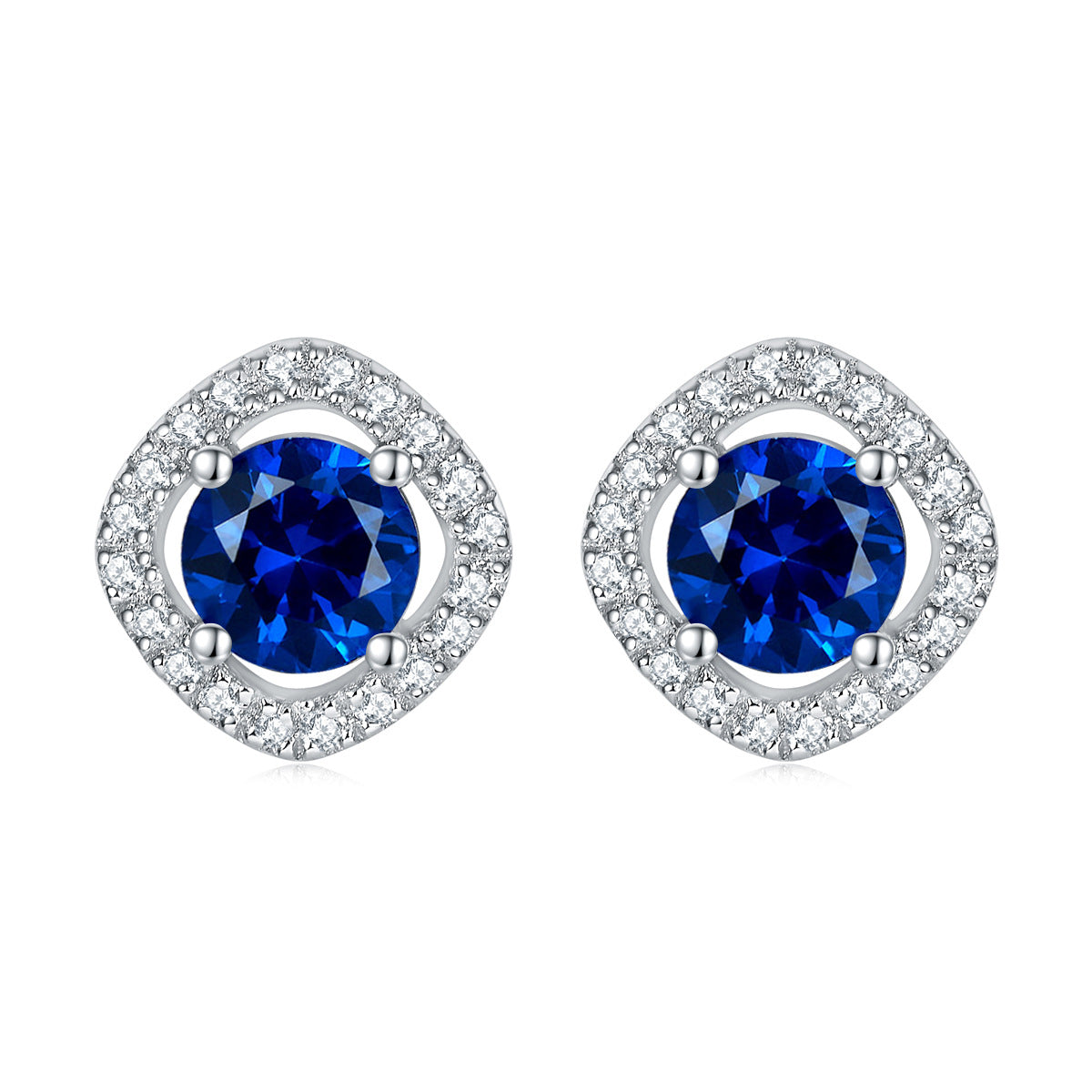 Round Zircon Square Soleste Halo Silver Studs Earrings for Women
