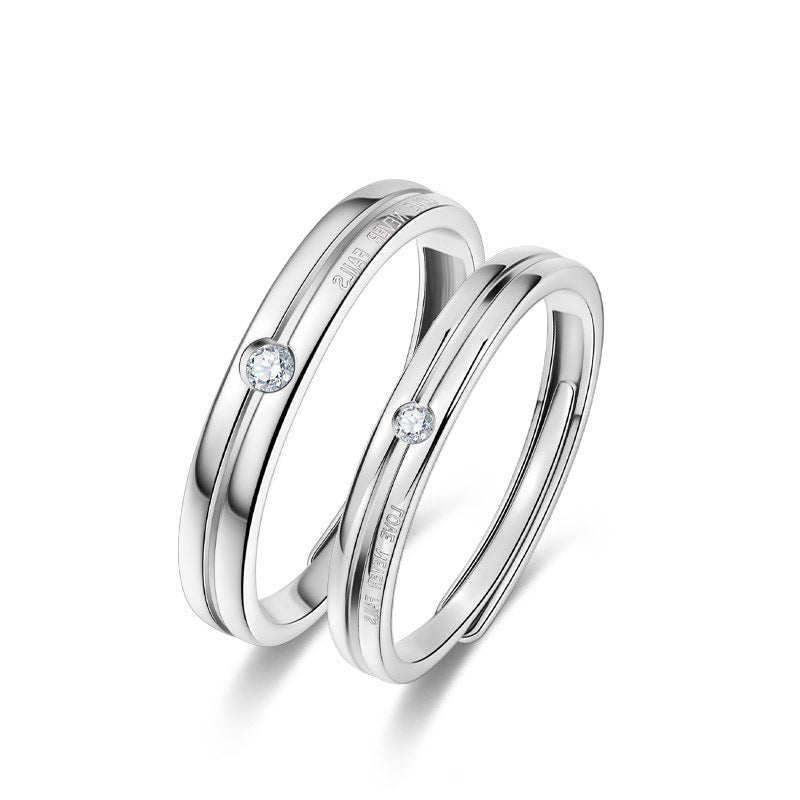 Vertical Line with Zircon Silver Couple Rings for Women