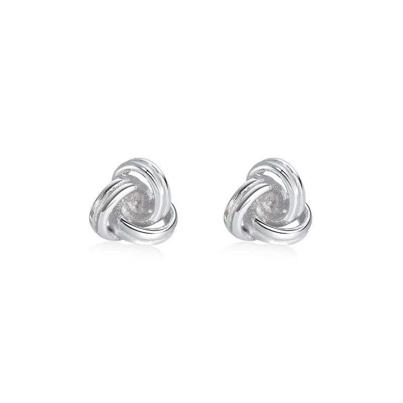 Hollowed-out Geometric Three Rings Silver Stud Earrings for Women