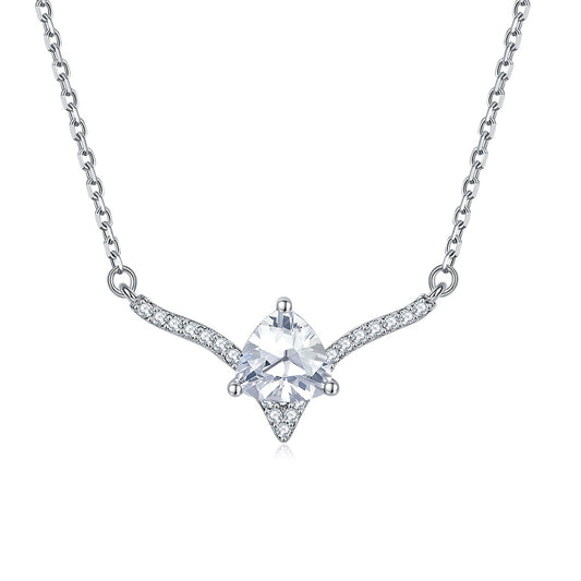 Triangle Zircon V-shape Pendant Silver Necklace for Women