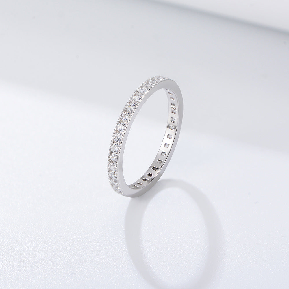 Single Row Full of White Zircon Sterling Silver Eternity Ring for Women