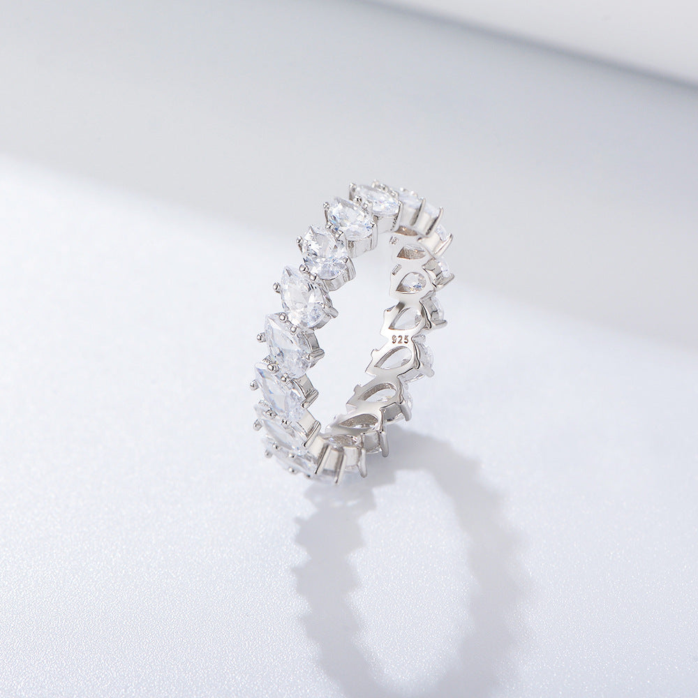 Circle of Water Drop White Zircon Sterling Silver Ring for Women