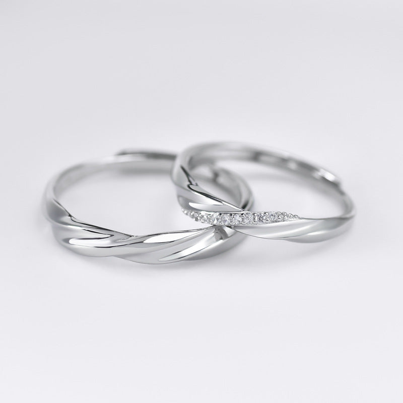 Rotate Lines with Zircon Silver Couple Ring
