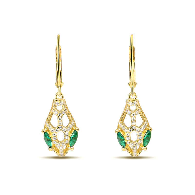 Snake with Marquise Green Zircon Hollow Silver Hoop Earrings for Women