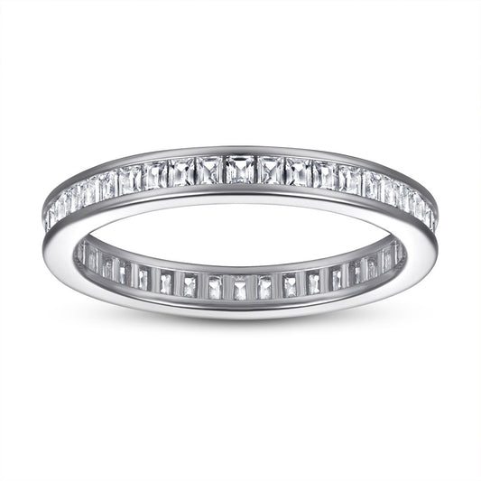 Full Row Emerald Cut Zircon Eternity Silver Ring for Women