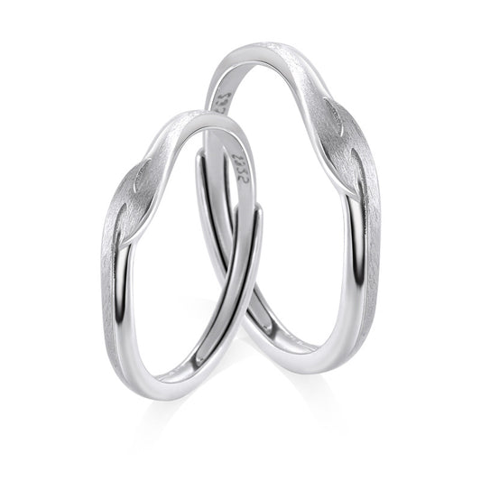 Brushed Geometric Interwoven Waves Silver Couple Ring for Women