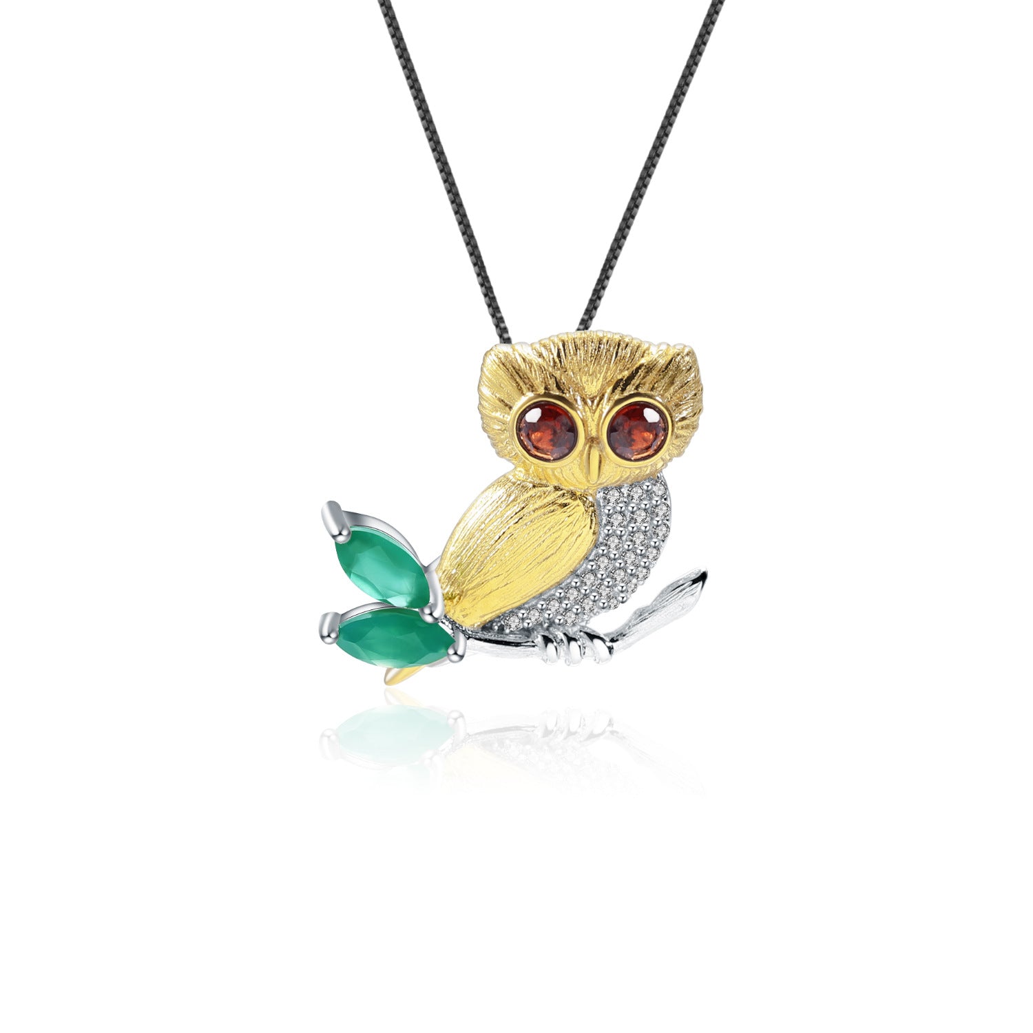 Brooch Pendant Dual-purpose Design Luxury Natural Gemstone Owl Pendant Silver Necklace for Women
