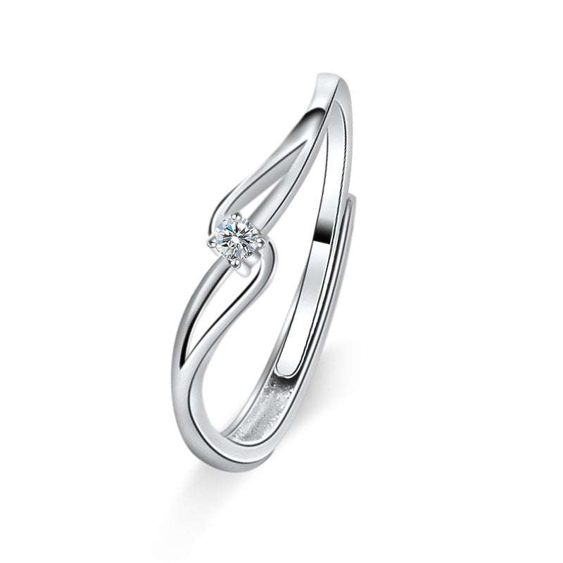 Hollow Out Interwoven Lines Silver Couple Ring for Women