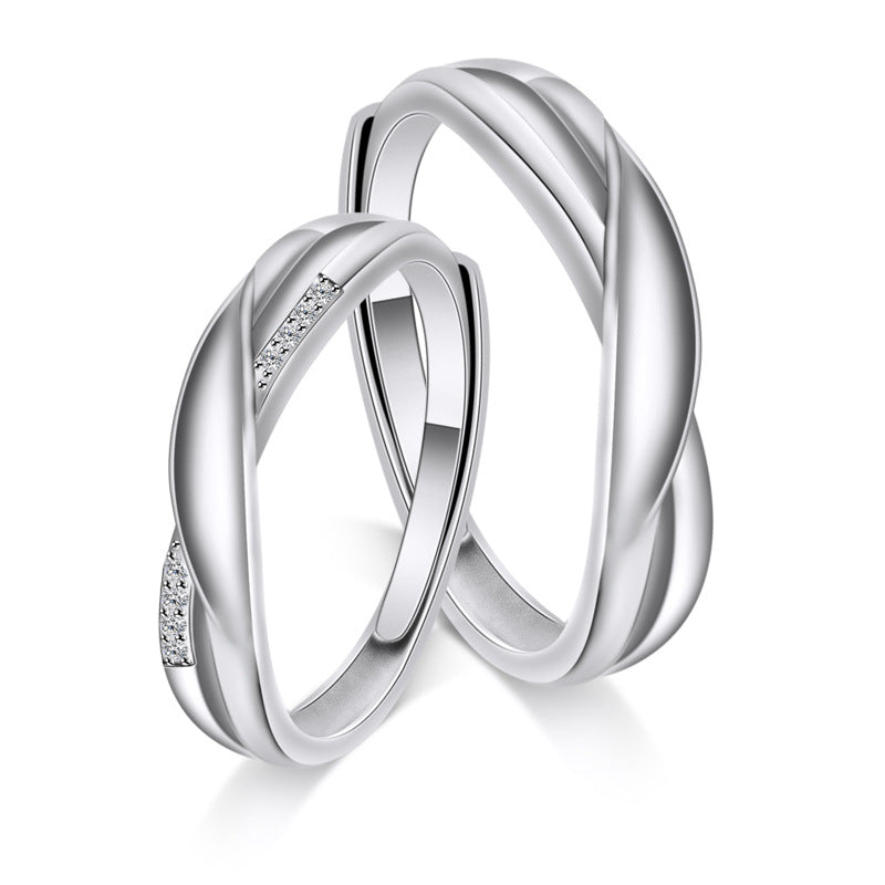 Irregular Lines with Zircon Silver Couple Ring for Women