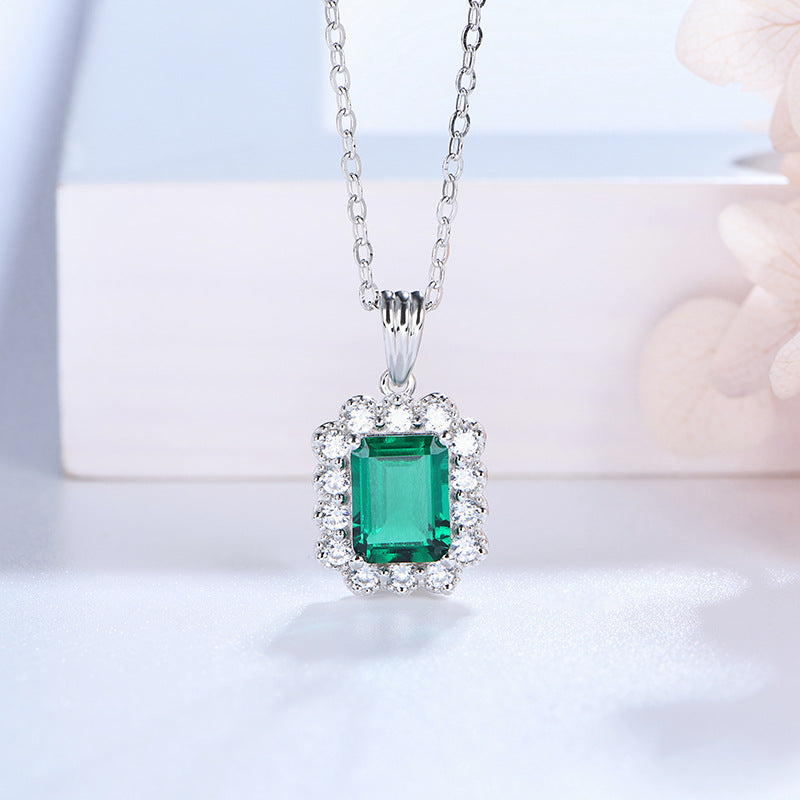 (1.5CT) Lab-Created Emerald 6*8mm Rectangle Ice Cut Solitaire Pendants Necklace for Women