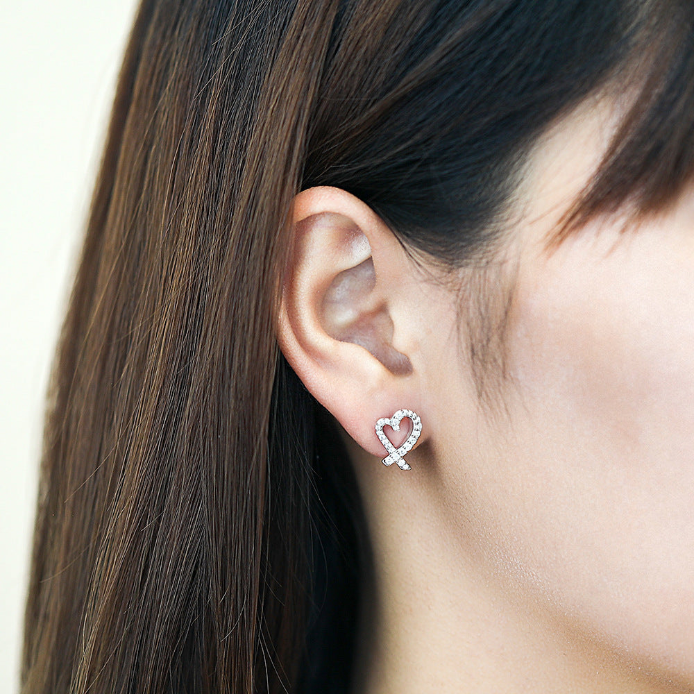 Hollow Heart Silver Studs Earrings for Women