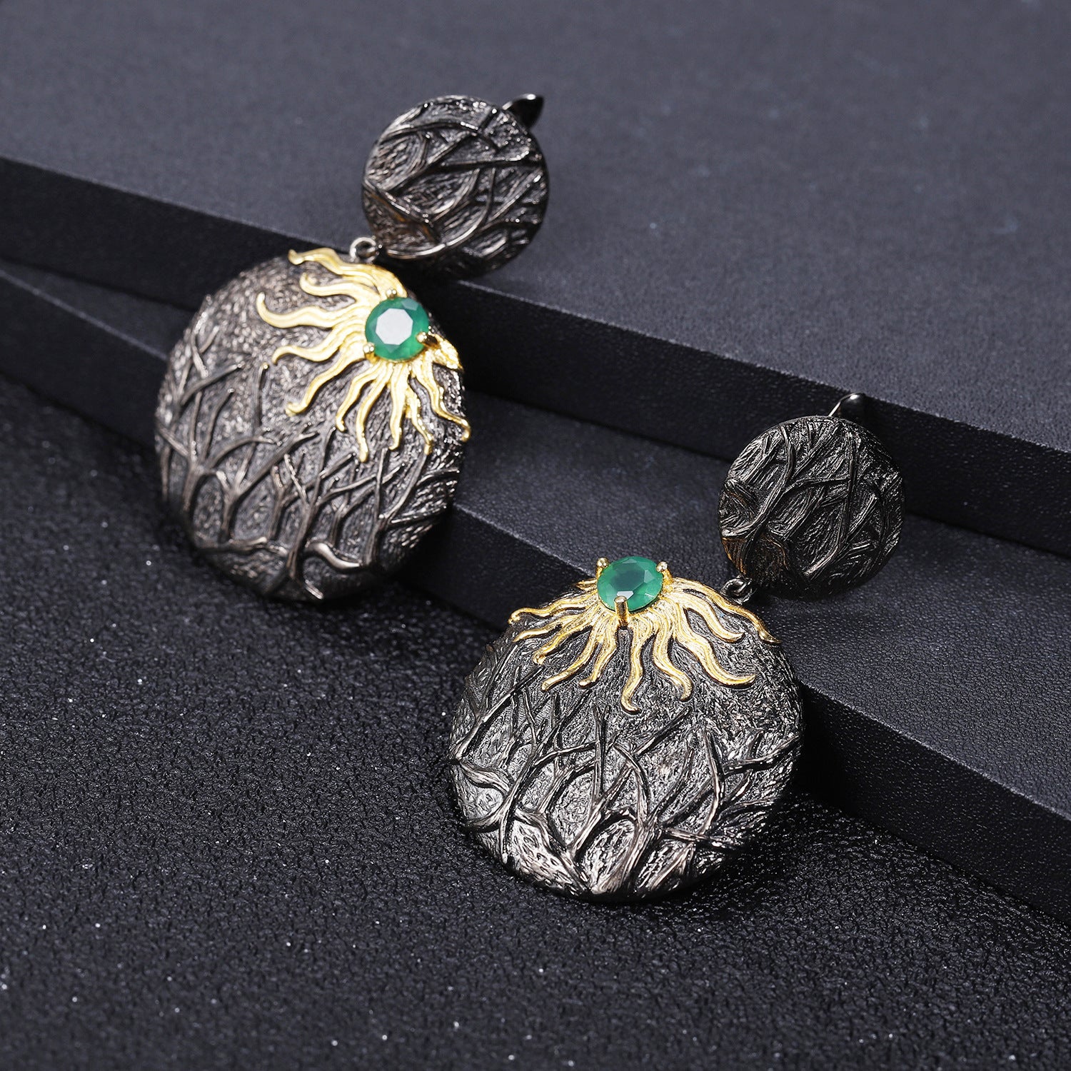 Dark Retro s925 Silver Natural Yellow Crystal Earrings for women