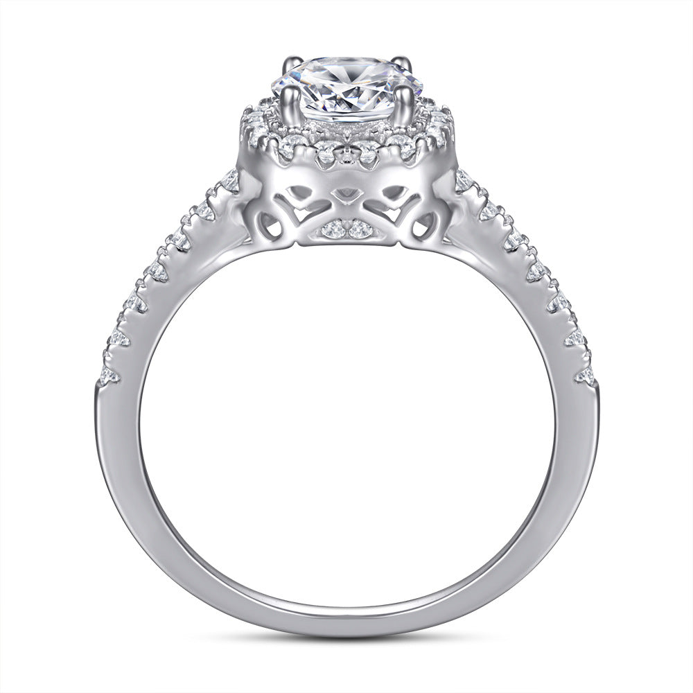 Round Zircon Solest Halo Cathedral Silver Ring