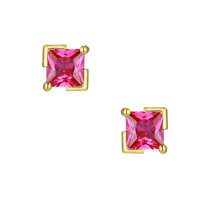 Princess Cut Colourful Zircon Silver Studs Earrings for Women