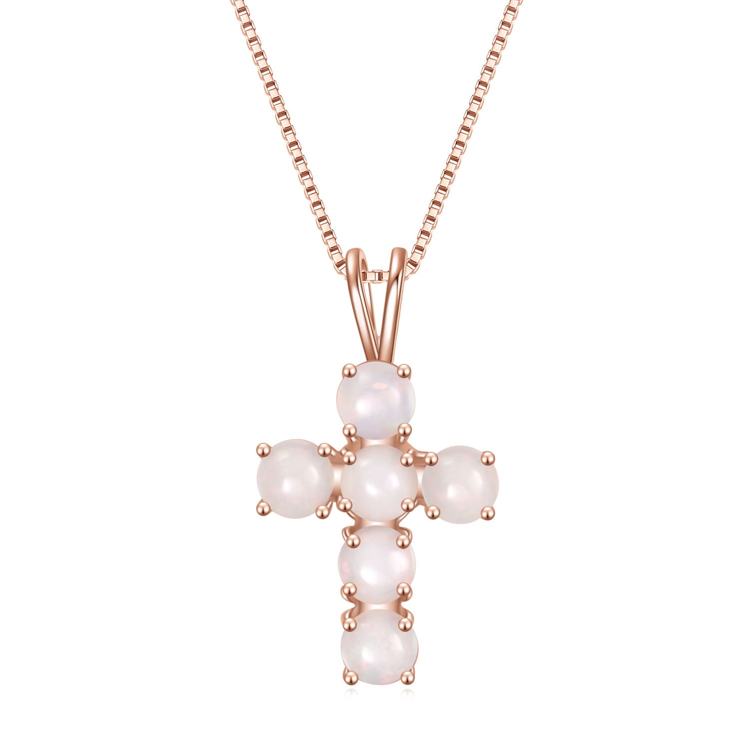 Europen Style Natural Opal Jewelry Cross Pendant Plated 18K Rose Gold Silver Necklace for Women