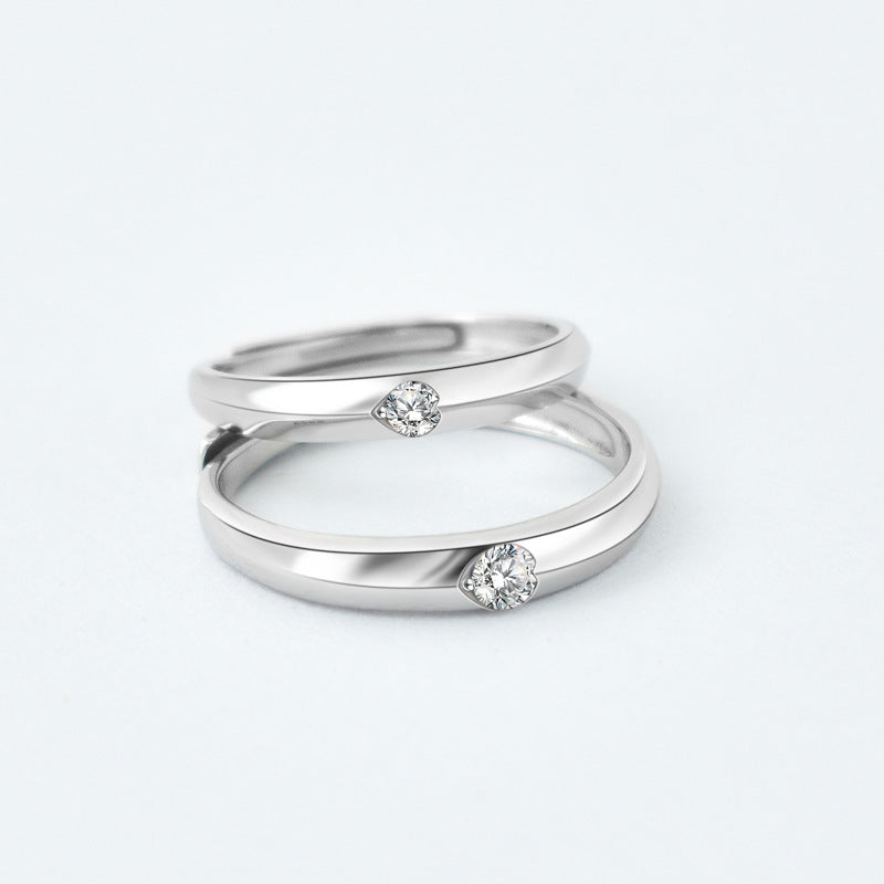 Heart-shape with Round Zircon Silver Couple Ring for Women