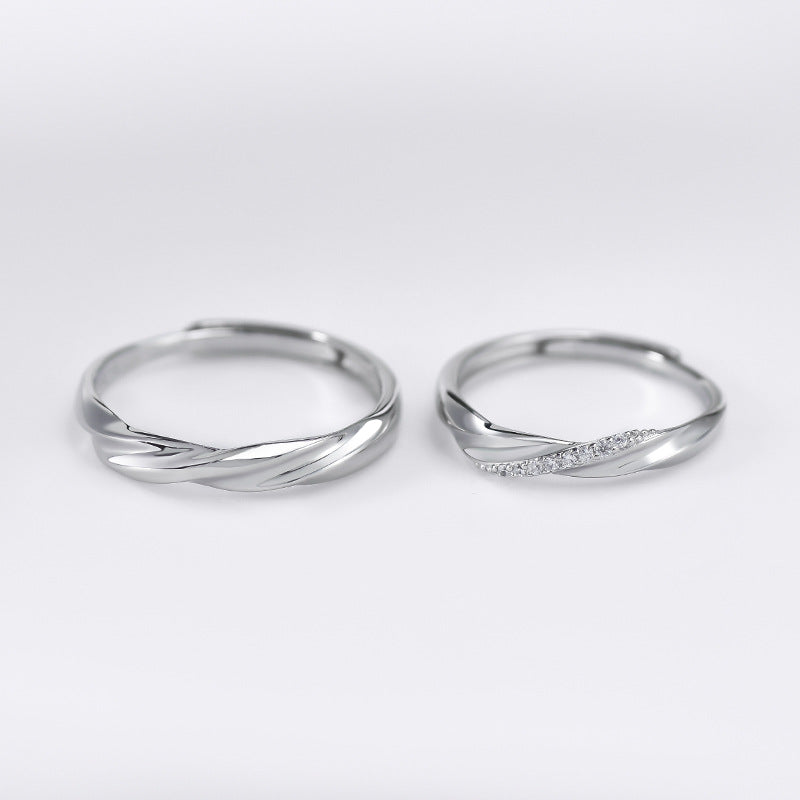 Rotate Lines with Zircon Silver Couple Ring