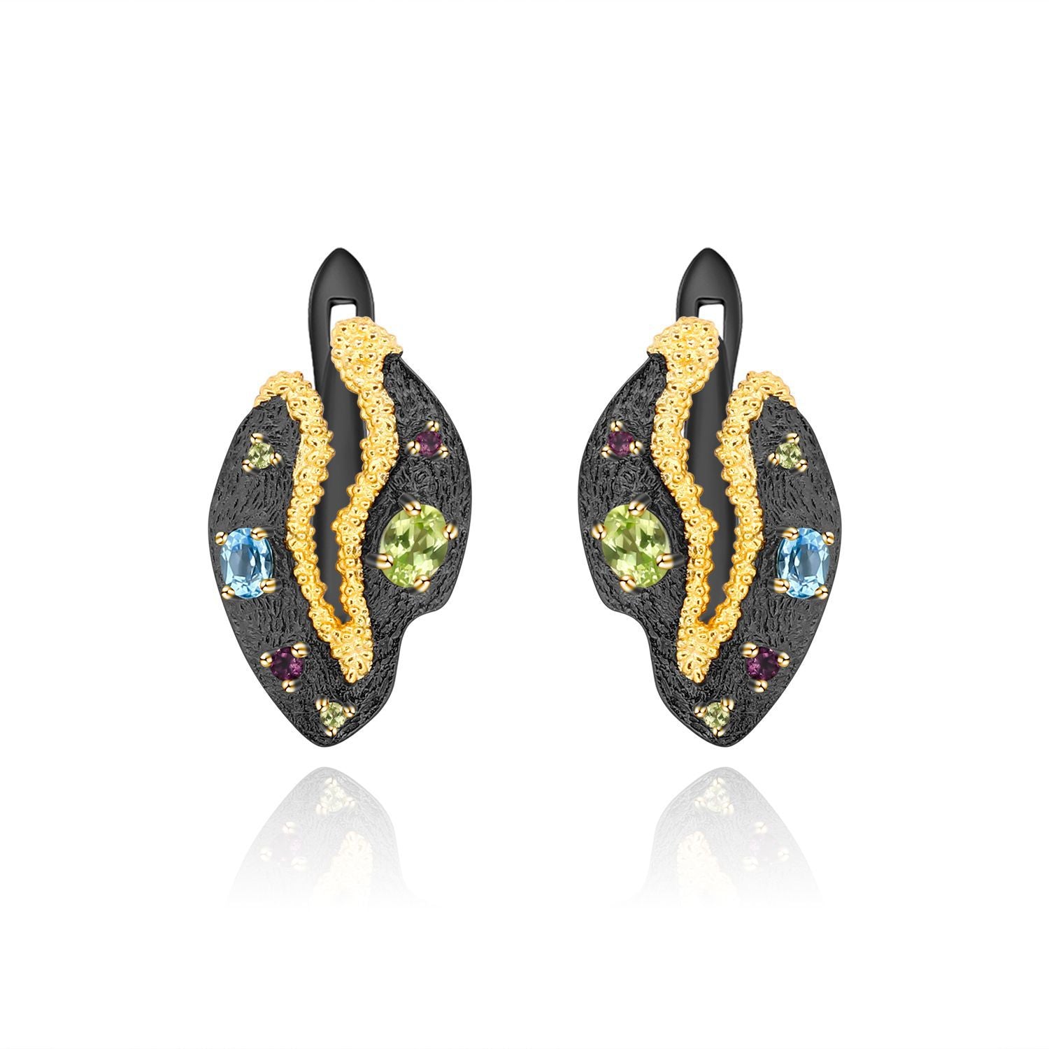 Italian Style Inlaid Colourful Gemstone Creative Shape Silver Studs Earrings for Women