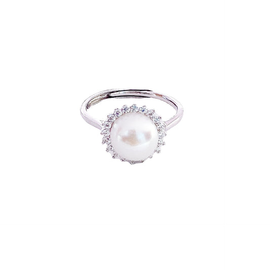 Natural Pearl Sun Soleste Halo Silver Ring for Women