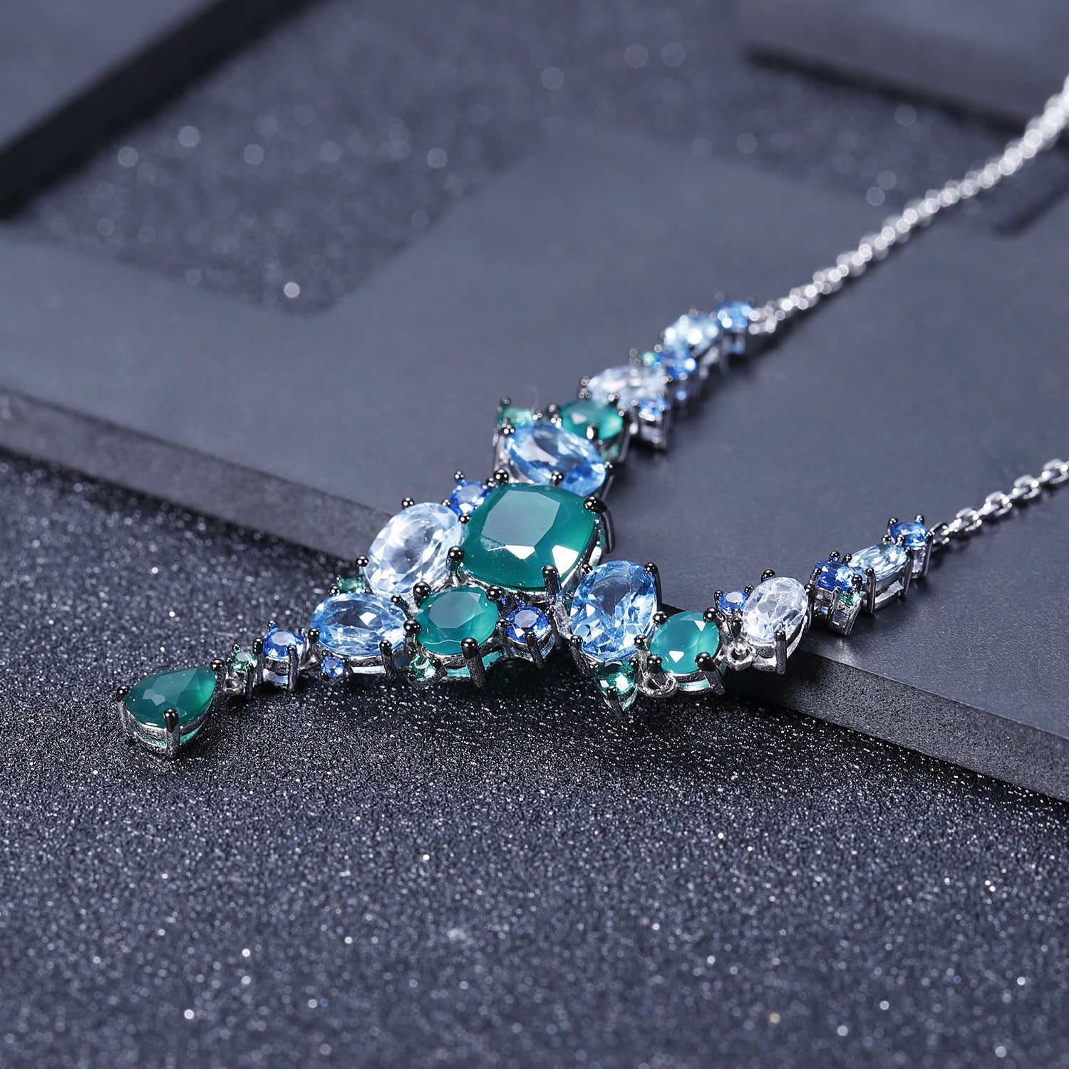 Unique Banquet Luxury Design Natural Topaz with Colourful Gemstones Pendant Sterling Silver Necklace for Women
