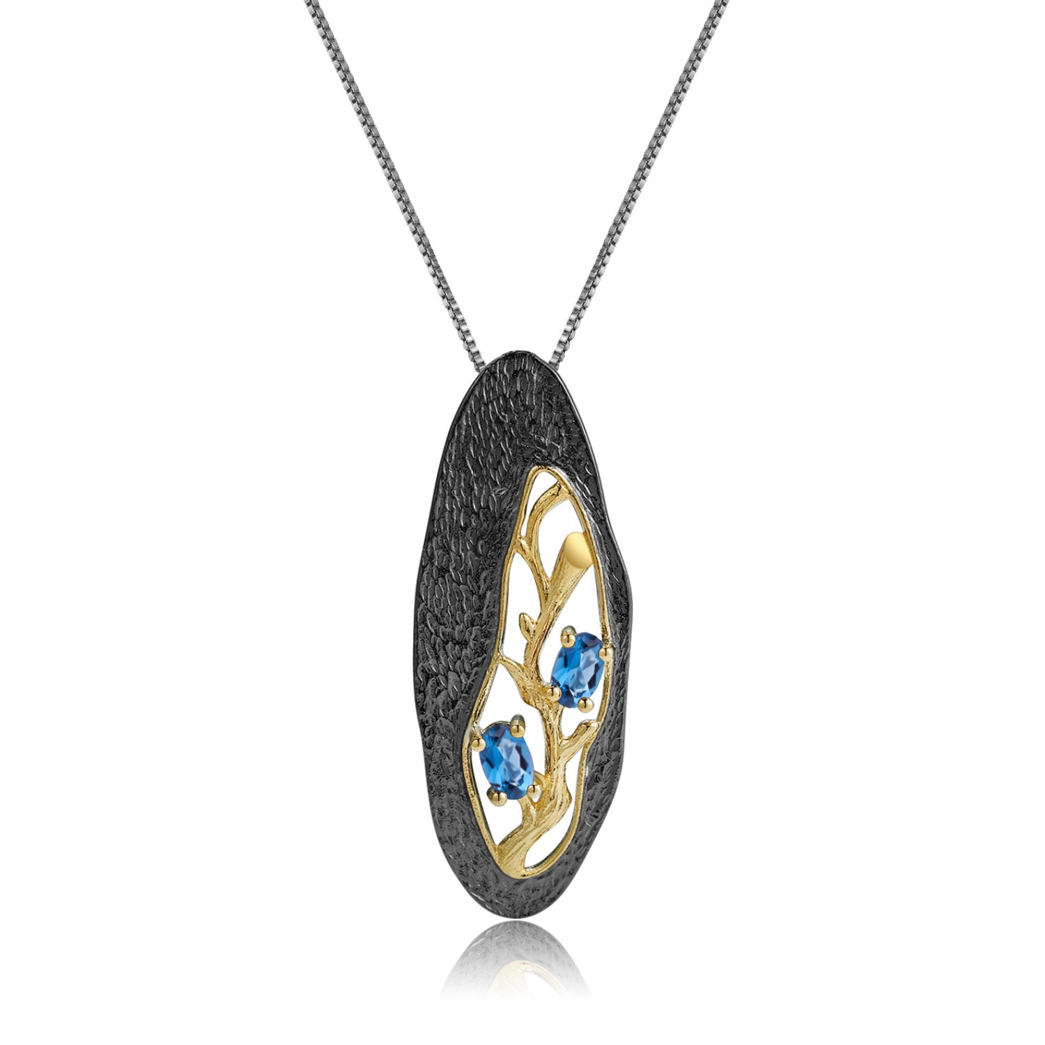 Secret Garden Sandwich Branch Design Natural Colourful Gemstone Pendant Sterling Silver Necklace for Women