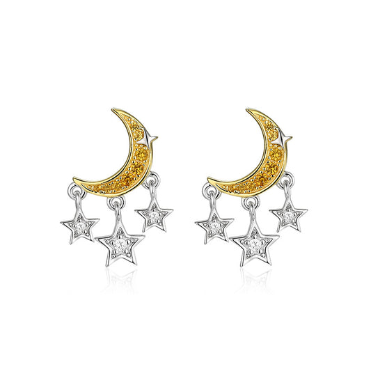 Zircon Moon Star Silver Studs Earrings for Women
