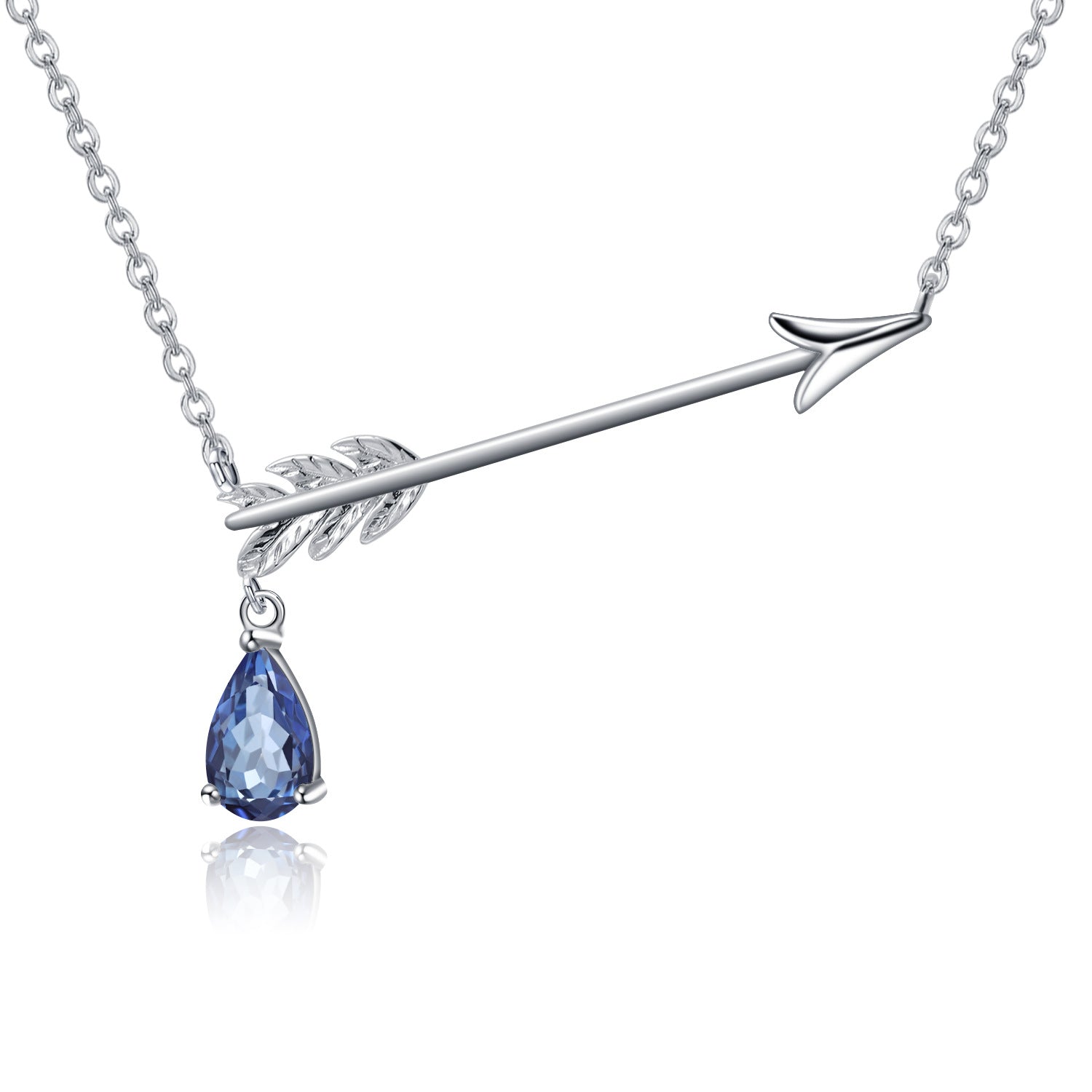 Unique Design with Natural Colourful Gemstone Bow and Arrow Pendant Silver Necklace for Women