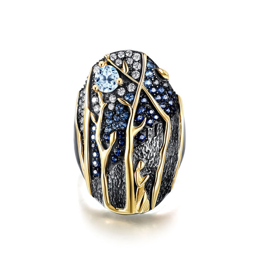 Italian Craft Georgia Designer with Natural Coloured Treasure Sterling Silver Ring for Women