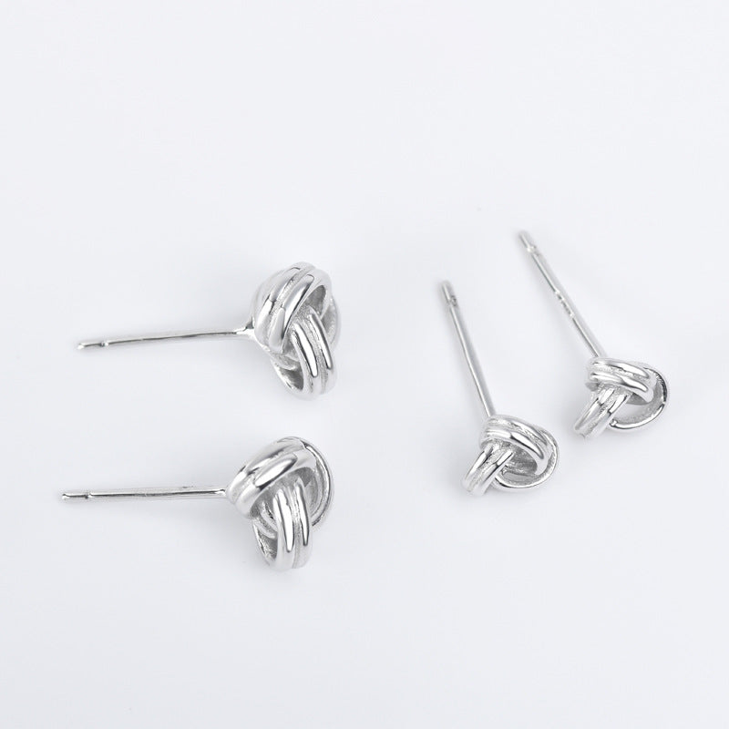 Hollowed-out Geometric Three Rings Silver Stud Earrings for Women