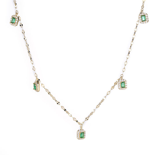 (Two Colours) Emerald Colour Zircon 925 Silver Collarbone Necklace for Women