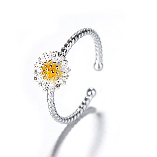 Daisy Flower Twist Silver Ring for Women